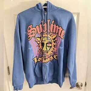 Blue Graphic Zip-Up Sweater